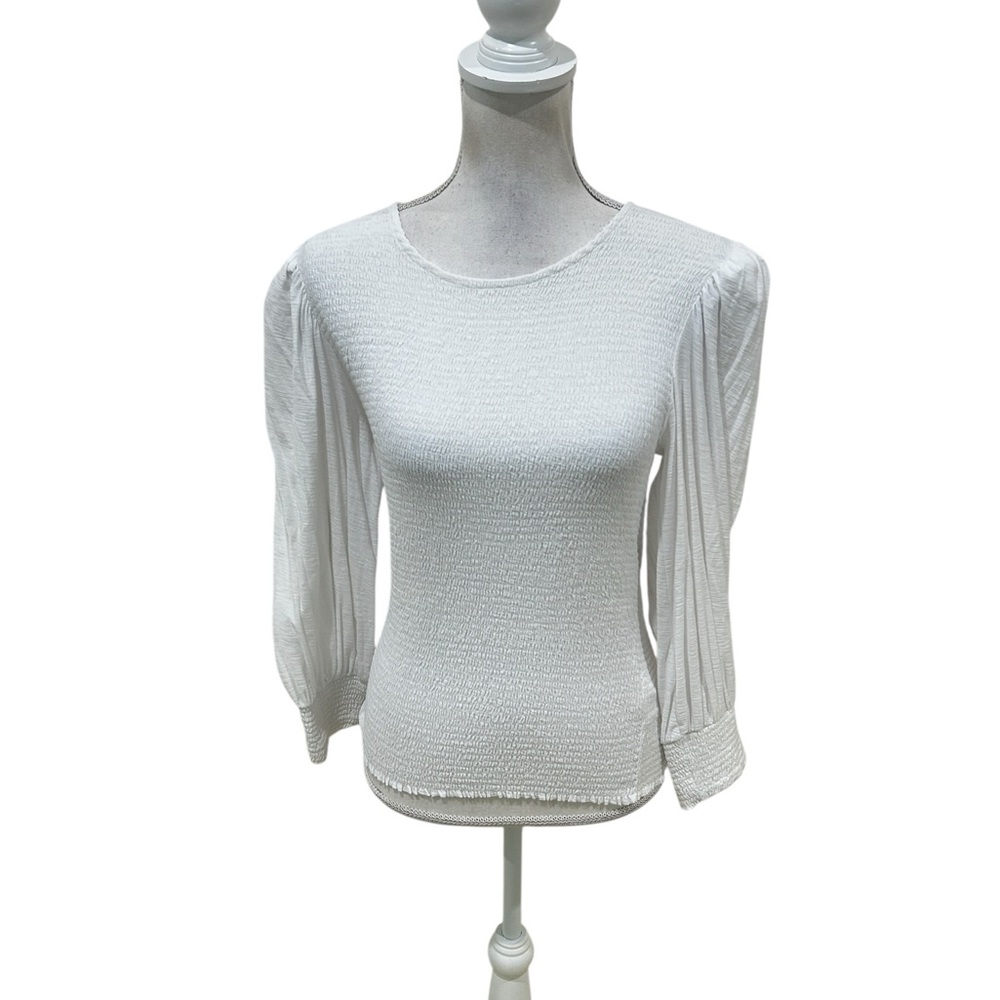 Nation LTD Loren White smocked Puff-long Sleeve tee Top size medium